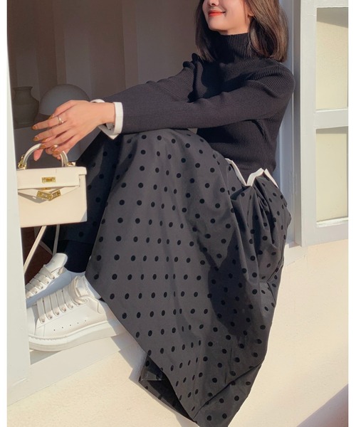 BIRTHDAY BASH（バースデイバッシュ）の「DOT VOLUME SKIRT(ドットボリュームタックフレアスカート)（スカート・レディース・ブラック・LARGE/SMALL）」の8枚目の写真