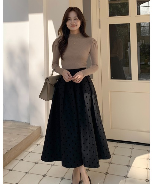BIRTHDAY BASH（バースデイバッシュ）の「DOT VOLUME SKIRT(ドットボリュームタックフレアスカート)（スカート・レディース・ブラック・LARGE/SMALL）」の7枚目の写真