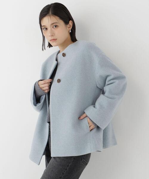 NATURAL BEAUTY BASIC(ナチュラルビューティーベーシック)の「<EC限定カラー:イエロー>カシミヤブレンドハーフコート(その他アウター・レディース・ブラック/イエロー/ブルー/ベージュ/ブラウン・MEDIUM/SMALL/LARGE)」の5枚目の写真