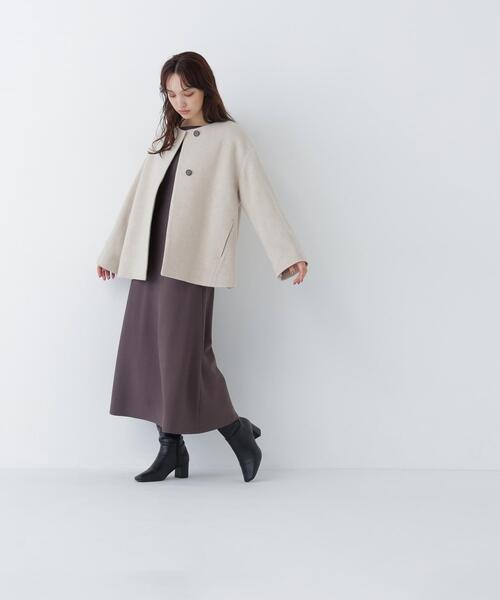 NATURAL BEAUTY BASIC(ナチュラルビューティーベーシック)の「<EC限定カラー:イエロー>カシミヤブレンドハーフコート(その他アウター・レディース・ブラック/イエロー/ブルー/ベージュ/ブラウン・MEDIUM/SMALL/LARGE)」の16枚目の写真