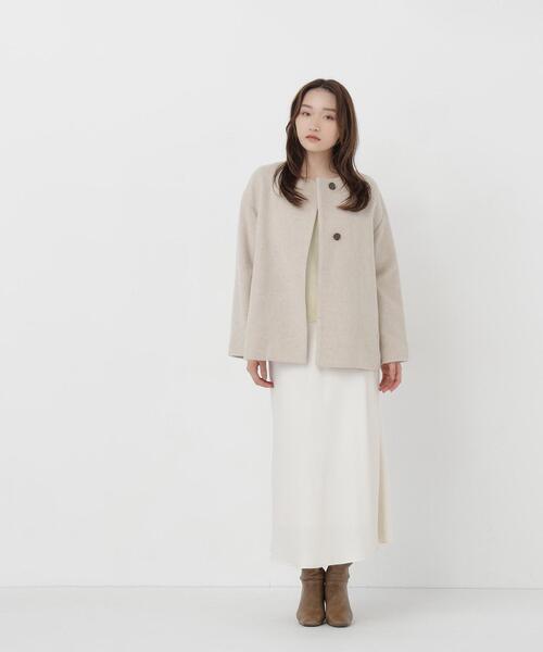NATURAL BEAUTY BASIC(ナチュラルビューティーベーシック)の「<EC限定カラー:イエロー>カシミヤブレンドハーフコート(その他アウター・レディース・ブラック/イエロー/ブルー/ベージュ/ブラウン・MEDIUM/SMALL/LARGE)」の22枚目の写真