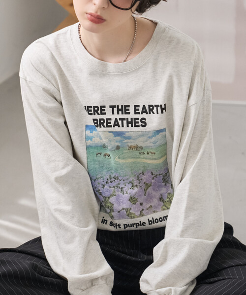 FREAK'S STORE(フリークスストア)の「ヴィンテージライクロンT/プリントロンT(Tシャツ/カットソー・レディース・ライトグレー/チャコール/オフホワイト・フリ-)」の1枚目の写真