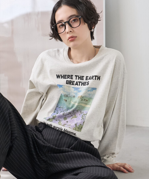 FREAK'S STORE(フリークスストア)の「ヴィンテージライクロンT/プリントロンT(Tシャツ/カットソー・レディース・ライトグレー/チャコール/オフホワイト・フリ-)」の6枚目の写真