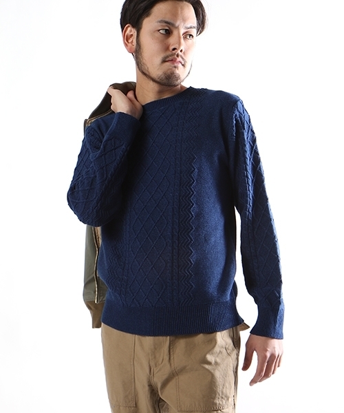 FREAK'S STORE（フリークスストア）の「インディゴケーブルニットプルオーバー（ニット/セーター・メンズ・ネイビー/ブルー・MEDIUM/LARGE）」の3枚目の写真