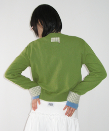 CHECK SHIRT POINTED KNIT CARDIGAN OLIVE