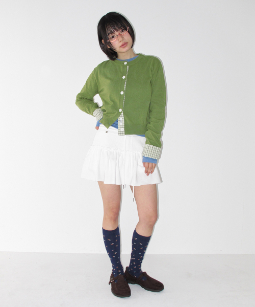 RONRON（ロンロン）の「CHECK SHIRT POINTED KNIT CARDIGAN OLIVE（カーディガン/ボレロ・レディース・その他・FREE）」の3枚目の写真