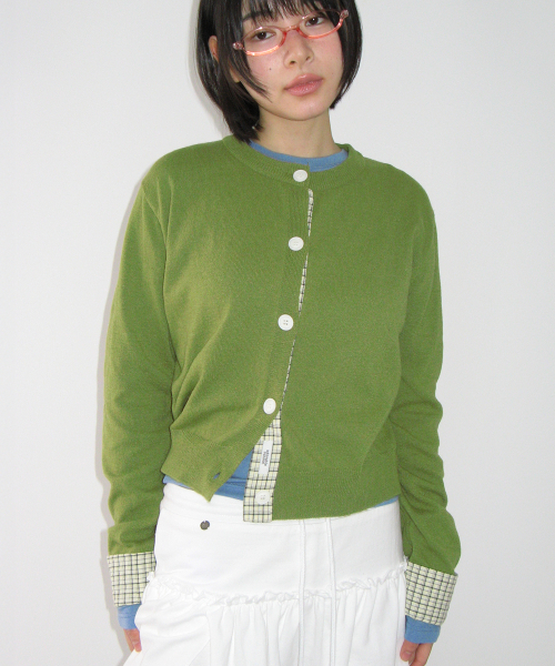 RONRON（ロンロン）の「CHECK SHIRT POINTED KNIT CARDIGAN OLIVE（カーディガン/ボレロ・レディース・その他・FREE）」の5枚目の写真