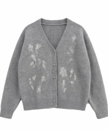 フラワー刺繍レースレイヤードニットカーディガン