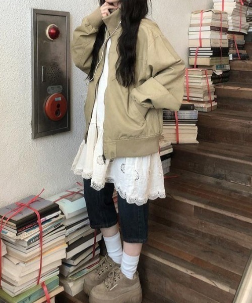 FLINEA（フリネア）の「スタンドカラーリラックスジャケット（スタジャン・レディース・モカ/カーキ・FREE）」の11枚目の写真