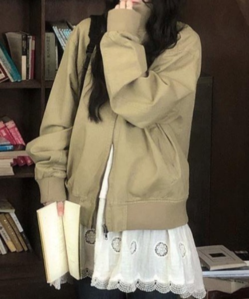 FLINEA（フリネア）の「スタンドカラーリラックスジャケット（スタジャン・レディース・モカ/カーキ・FREE）」の8枚目の写真