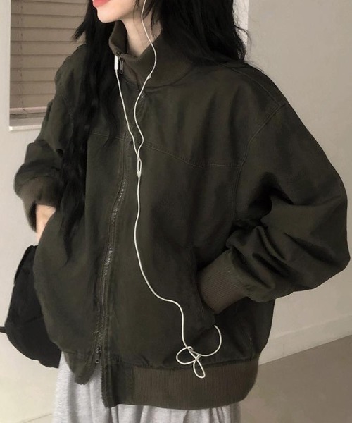 FLINEA（フリネア）の「スタンドカラーリラックスジャケット（スタジャン・レディース・モカ/カーキ・FREE）」の16枚目の写真