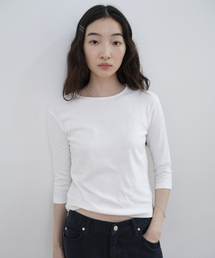 ベーシック 7分袖 スリムTシャツ_ホワイト