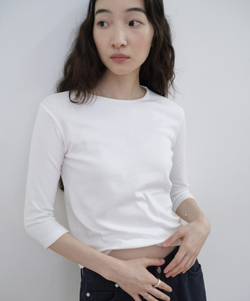 STEP AROUND(ステップアラウンド)の「ベーシック 7分袖 スリムTシャツ_ホワイト(Tシャツ/カットソー・レディース・その他・FREE)」の2枚目の写真