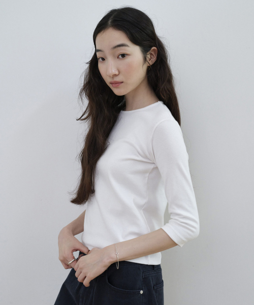 STEP AROUND(ステップアラウンド)の「ベーシック 7分袖 スリムTシャツ_ホワイト(Tシャツ/カットソー・レディース・その他・FREE)」の3枚目の写真