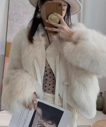 フェイクファーレザーパイピングショート丈ジャケット