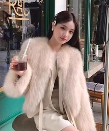 フェイクファーレザーパイピングショート丈ジャケット