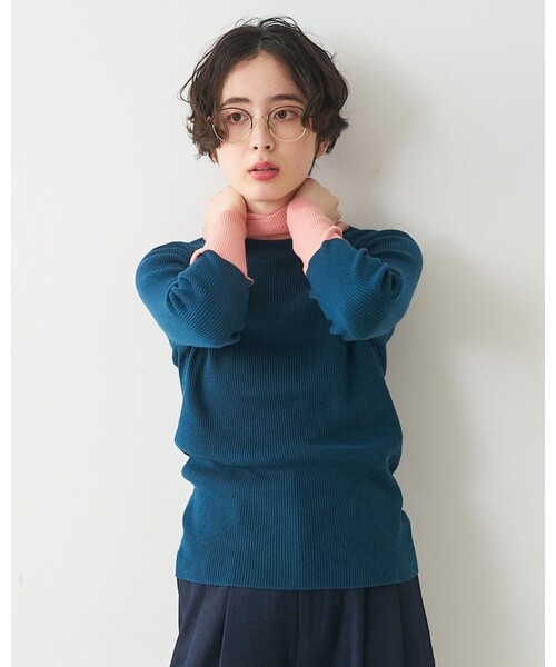 collex(コレックス)の「バイカラータートルネックリブプルオーバー(ニット/セーター・レディース・ブラウン/ブラック/ブルー・フリー)」の4枚目の写真