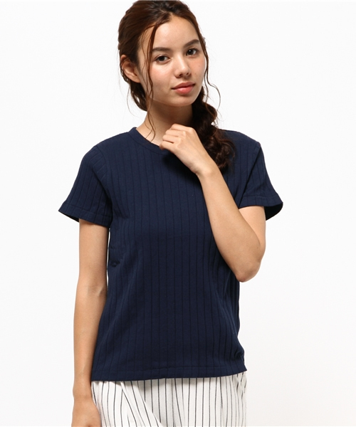 earth music&ecology(アースミュージックアンドエコロジー)の「ワイドリブ半袖プルオーバー(Tシャツ/カットソー・レディース・ネイビー/オフホワイト/ブラック/カーキ・MEDIUM/SMALL)」の4枚目の写真