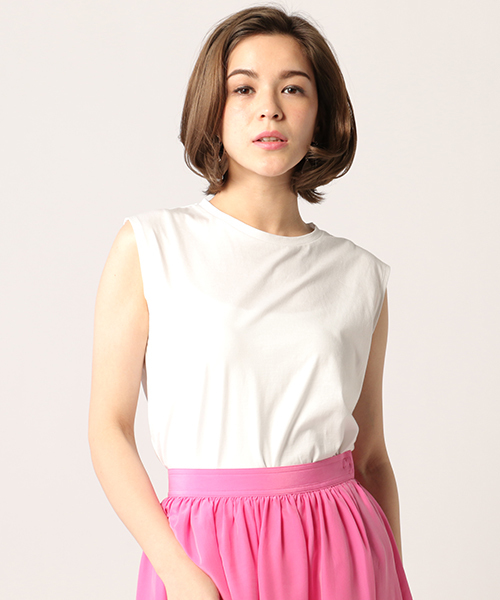 ESTNATION(エストネーション)の「ESTNATION ハイゲージジャージーノースリーブカットソー(Tシャツ/カットソー・レディース・ホワイト/ピンク/ブラック・38)」の9枚目の写真