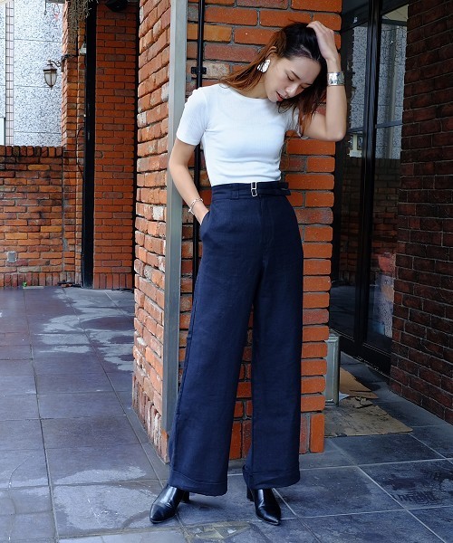 TODAYFUL（トゥデイフル）の「ベルトワイドパンツ（その他パンツ・レディース・カーキ/ネイビー・38inch/36inch）」の7枚目の写真