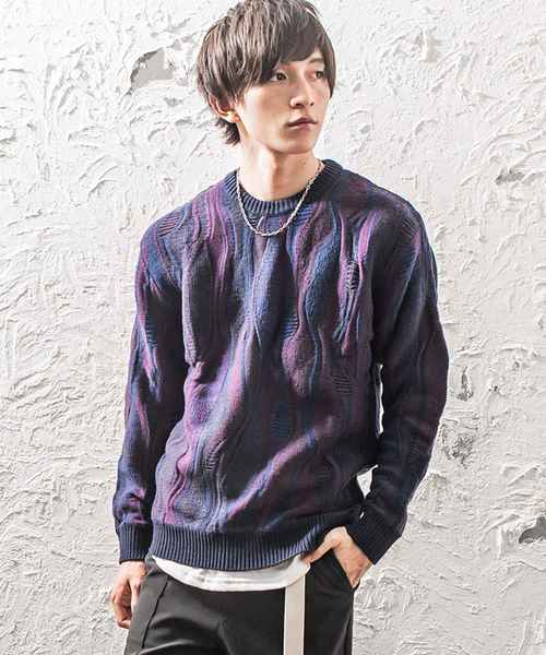 MinoriTY（マイノリティ）の「クージー柄ミックスオーバーサイズクルーニット レトロ柄ビッグニット（ニット/セーター・メンズ・ブラック/ワイン/ネイビー・M/L）」の3枚目の写真