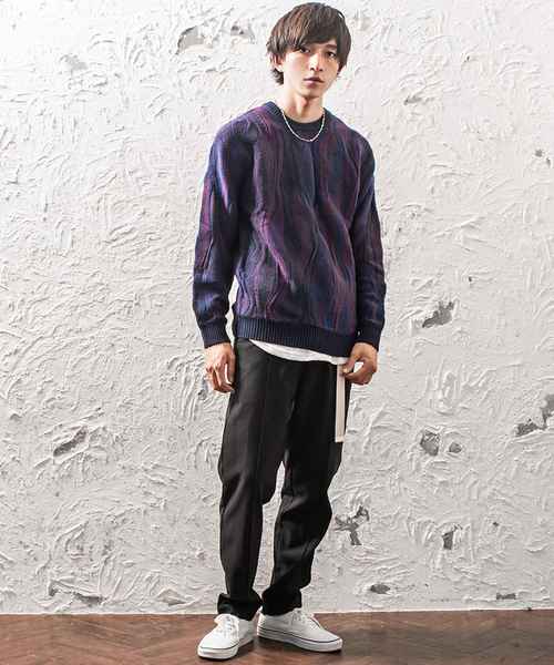 MinoriTY（マイノリティ）の「クージー柄ミックスオーバーサイズクルーニット レトロ柄ビッグニット（ニット/セーター・メンズ・ブラック/ワイン/ネイビー・M/L）」の13枚目の写真