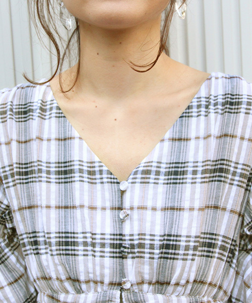 RANDA（ランダ）の「ボリュームスリーブロングワンピース（ワンピース・レディース・ホワイト/ブラウン/チェック/ブラック・1/0）」の7枚目の写真