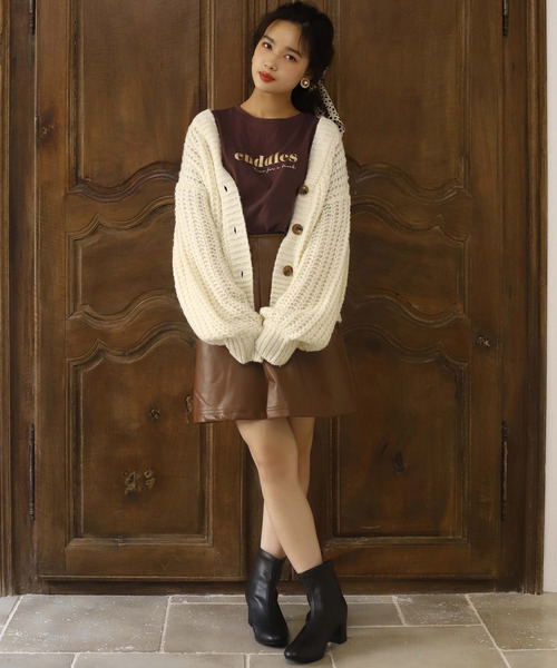 one after another NICE CLAUP（ワンアフターアナザーナイスクラップ）の「フェイクレザーミニ台形スカート（スカート・レディース・アイボリー/ブラウン/キャメル・FREE）」の6枚目の写真