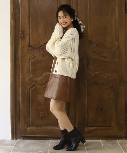 one after another NICE CLAUP（ワンアフターアナザーナイスクラップ）の「フェイクレザーミニ台形スカート（スカート・レディース・アイボリー/ブラウン/キャメル・FREE）」の7枚目の写真