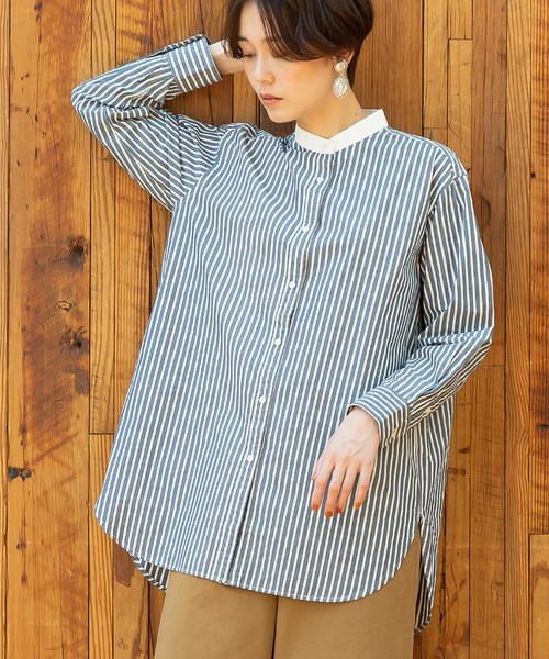 coen（コーエン）の「【WEB限定追加生産・ムック本掲載】ブロードバンドカラー ロングシャツ（シャツ/ブラウス・レディース・ブラウン/ホワイト/ロイヤルブルー・FREE）」の3枚目の写真