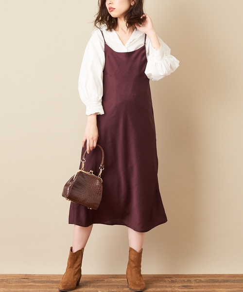 natural couture(ナチュラルクチュール)の「サテン2WAYキャミワンピース(ワンピース・レディース・ブラウン/ピンク/アイボリー/キャメル・FREE)」の8枚目の写真