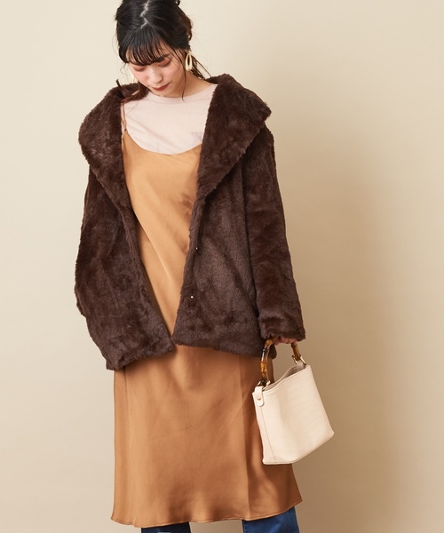 natural couture(ナチュラルクチュール)の「サテン2WAYキャミワンピース(ワンピース・レディース・ブラウン/ピンク/アイボリー/キャメル・FREE)」の9枚目の写真