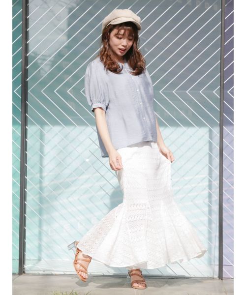 dazzlin（ダズリン）の「Ｖネックパフスリーブシアーブラウス（シャツ/ブラウス・レディース・オフホワイト/ベージュ/ピンク/ブルー・FREE）」の17枚目の写真