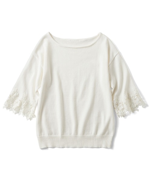 Live in comfort（リブインコンフォート）の「リブ　イン　コンフォート　着るだけパッと華やぐ　袖レース綿ニットトップス（ニット/セーター・レディース・グリーン/ピンク/ホワイト・MEDIUM/LARGE/X-LARGE/XXX-LARGE/SMALL/XX-LARGE）」の18枚目の写真