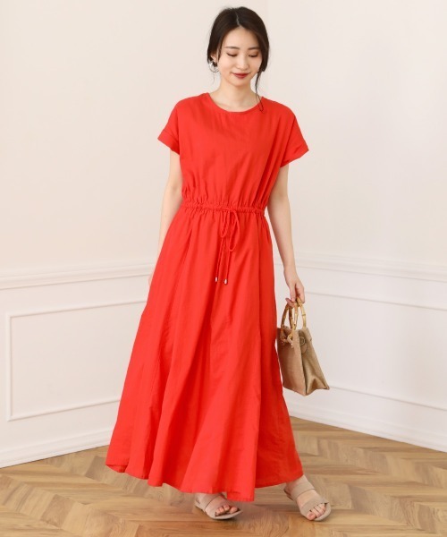 Bou Jeloud（ブージュルード）の「Made in INDIA◆6枚ハギフレアマキシワンピース/ウエストマークバイカラーロングワンピ/コットンギャザースカート（ワンピース・レディース・ホワイト系その他/A/モカ/チャコールグレー/レッド・38）」の4枚目の写真