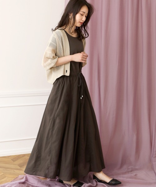 Bou Jeloud（ブージュルード）の「Made in INDIA◆6枚ハギフレアマキシワンピース/ウエストマークバイカラーロングワンピ/コットンギャザースカート（ワンピース・レディース・ホワイト系その他/A/モカ/チャコールグレー/レッド・38）」の2枚目の写真