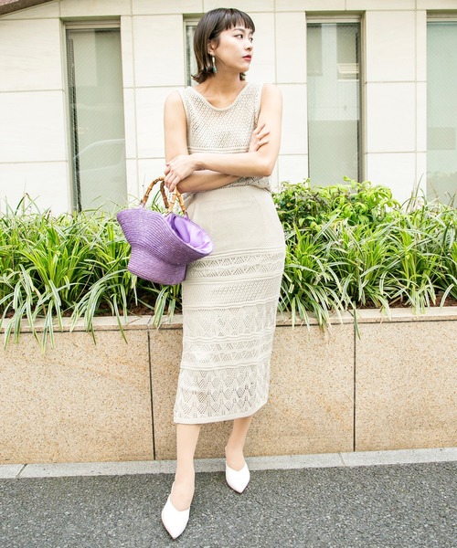 MILLION CARATS（ミリオンカラッツ）の「透かし編みのニットスカートとニットTOPSのセットアップ（アンサンブル・レディース・ブラック/カーキ/ベージュ/ブラウン・FREE）」の3枚目の写真