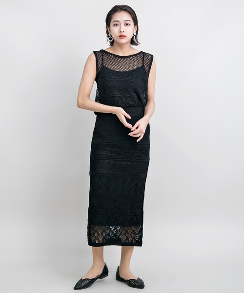 MILLION CARATS（ミリオンカラッツ）の「透かし編みのニットスカートとニットTOPSのセットアップ（アンサンブル・レディース・ブラック/カーキ/ベージュ/ブラウン・FREE）」の5枚目の写真