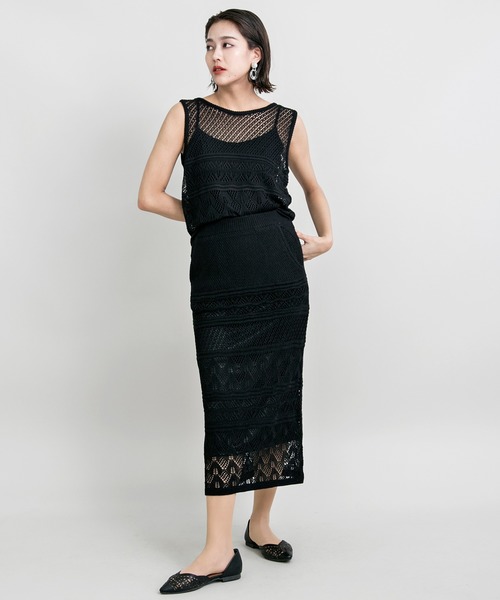 MILLION CARATS（ミリオンカラッツ）の「透かし編みのニットスカートとニットTOPSのセットアップ（アンサンブル・レディース・ブラック/カーキ/ベージュ/ブラウン・FREE）」の10枚目の写真