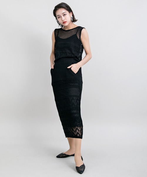 MILLION CARATS（ミリオンカラッツ）の「透かし編みのニットスカートとニットTOPSのセットアップ（アンサンブル・レディース・ブラック/カーキ/ベージュ/ブラウン・FREE）」の15枚目の写真