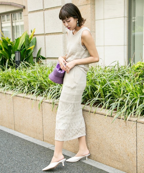 MILLION CARATS（ミリオンカラッツ）の「透かし編みのニットスカートとニットTOPSのセットアップ（アンサンブル・レディース・ブラック/カーキ/ベージュ/ブラウン・FREE）」の6枚目の写真