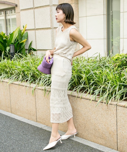 MILLION CARATS（ミリオンカラッツ）の「透かし編みのニットスカートとニットTOPSのセットアップ（アンサンブル・レディース・ブラック/カーキ/ベージュ/ブラウン・FREE）」の11枚目の写真