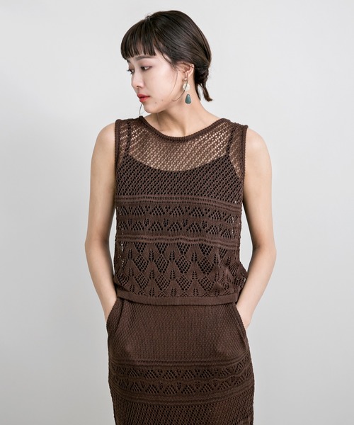 MILLION CARATS（ミリオンカラッツ）の「透かし編みのニットスカートとニットTOPSのセットアップ（アンサンブル・レディース・ブラック/カーキ/ベージュ/ブラウン・FREE）」の21枚目の写真