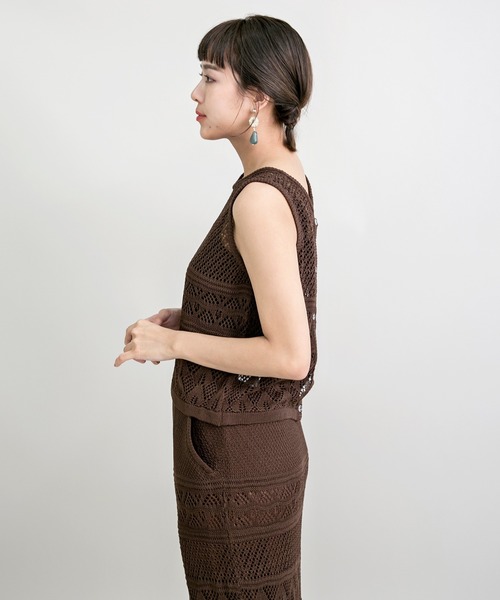 MILLION CARATS（ミリオンカラッツ）の「透かし編みのニットスカートとニットTOPSのセットアップ（アンサンブル・レディース・ブラック/カーキ/ベージュ/ブラウン・FREE）」の7枚目の写真