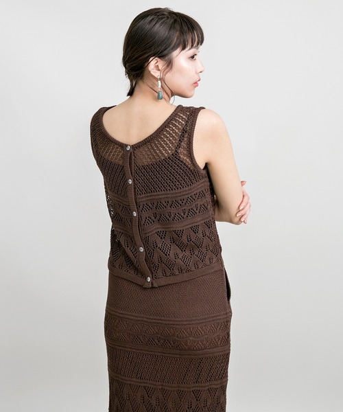 MILLION CARATS（ミリオンカラッツ）の「透かし編みのニットスカートとニットTOPSのセットアップ（アンサンブル・レディース・ブラック/カーキ/ベージュ/ブラウン・FREE）」の12枚目の写真