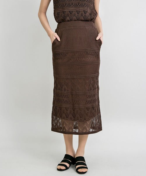MILLION CARATS（ミリオンカラッツ）の「透かし編みのニットスカートとニットTOPSのセットアップ（アンサンブル・レディース・ブラック/カーキ/ベージュ/ブラウン・FREE）」の8枚目の写真