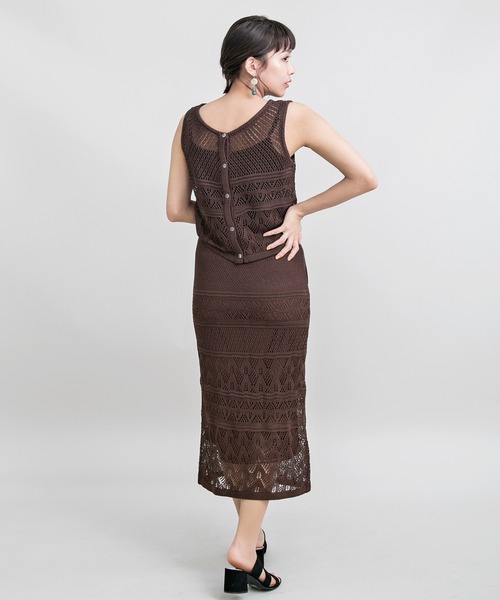 MILLION CARATS（ミリオンカラッツ）の「透かし編みのニットスカートとニットTOPSのセットアップ（アンサンブル・レディース・ブラック/カーキ/ベージュ/ブラウン・FREE）」の22枚目の写真