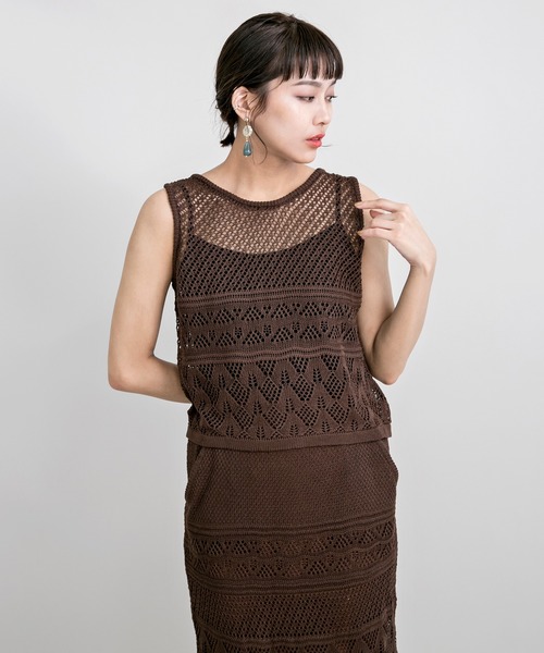 MILLION CARATS（ミリオンカラッツ）の「透かし編みのニットスカートとニットTOPSのセットアップ（アンサンブル・レディース・ブラック/カーキ/ベージュ/ブラウン・FREE）」の14枚目の写真