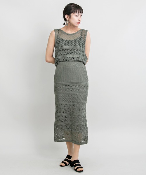 MILLION CARATS（ミリオンカラッツ）の「透かし編みのニットスカートとニットTOPSのセットアップ（アンサンブル・レディース・ブラック/カーキ/ベージュ/ブラウン・FREE）」の19枚目の写真