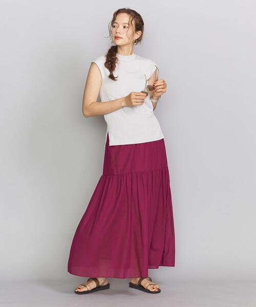 BEAUTY&YOUTH UNITED ARROWS(ビューティーアンドユースユナイテッドアローズ)の「BY コットンジョーゼットティアードマキシスカート о(スカート・レディース・オリーブ/ブラック/パープル/ダークブラウン・MEDIUM/SMALL)」の4枚目の写真